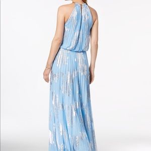 MSK METALLIC PRINT PLEATED GOWN-Blue-Size 8